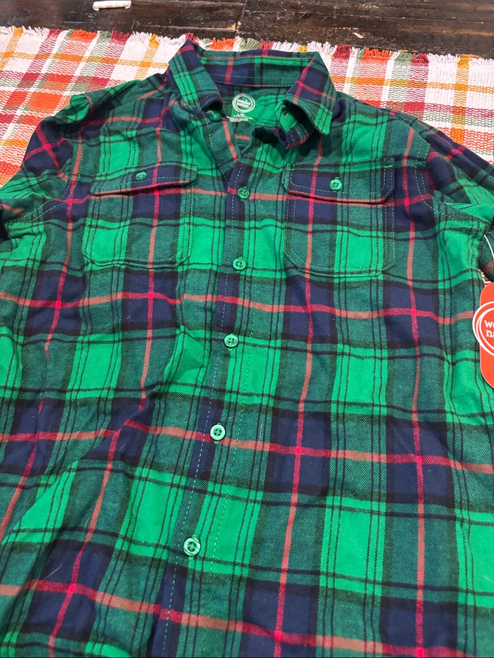 wonder nation Green Navy Red Plaid Button-Front Shirt